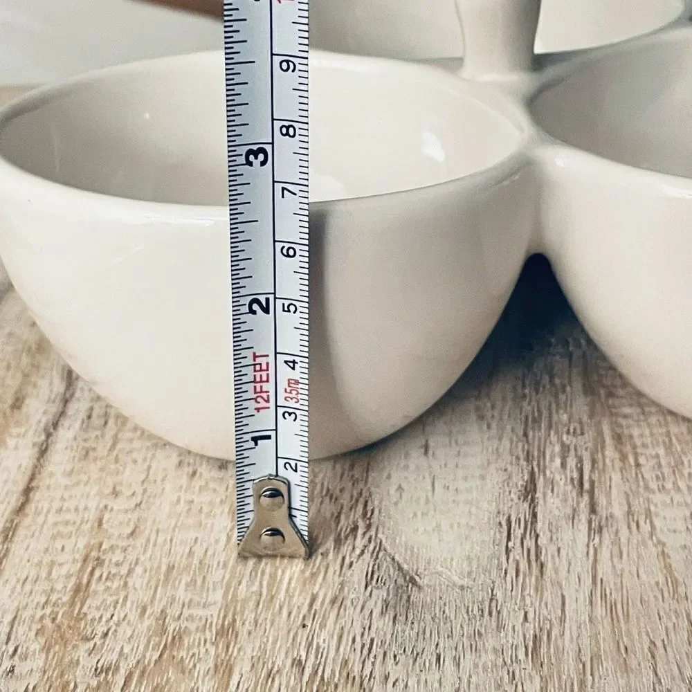 NWT Gorgeous Rae Dunn white Ceramic set of 3 attached bowls SNACK BITE NIBBLE